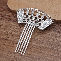 Iron Hair Comb Findings, Alloy Filigree Fan with Loops, Silver, 30x63mm