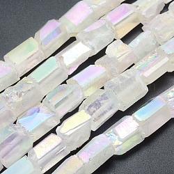 Гальванические природный кристалл кварца бусы пряди, кубоид, с покрытием цвета радуги, 15~16x10~16 мм, отверстие : 2 мм, около 26 шт / нитка, 15.7 дюйм (40 см)