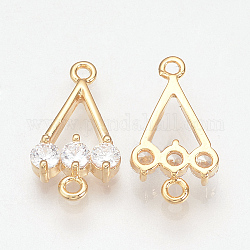 Brass Cubic Zirconia Links, Triangle, Nickel Free, Real 18K Gold Plated, 16x9x3mm, Hole: 1mm