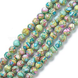 Natural Howlite Beads Strands, Dyed, Round, Light Green, 8mm, Hole: 1.2mm, about 49pcs/strand, 15.35 inch(39cm)