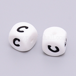 Perlas de silicona, cubo con letter.c, blanco, 12x12x12mm, agujero: 2 mm