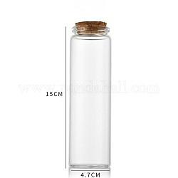 Bouteille en verre, avec bouchon en liège, souhaitant bouteille, colonne, clair, 4.7x15 cm, capacité: 200 ml (6.76 oz liq.)