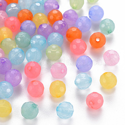 Perles en acrylique transparente, teinte, facette, ronde, couleur mixte, 8x7.5mm, Trou: 1.6mm, environ 1810 pcs/500 g