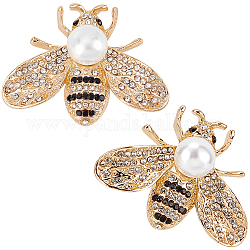 Gorgecraft 2pcs broche en alliage d'abeille avec perle de résine, Épinglette d'insecte en strass exquise pour fille femme, or, 29x40x12.5mm, pin: 0.8 mm