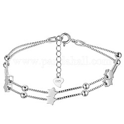 Bracelets multibrins en argent sterling plaqué rhodium avec 925 chaîne satellite et étoile perlée, cadeau bijoux pour femme fille, platine, 5-7/8 pouce (15 cm)