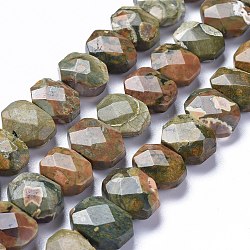 Natur Rhyolith Jaspis Perlen Stränge, Rechteck Achteck, facettiert, 11~12x14x6~6.5 mm, Bohrung: 0.9 mm, ca. 36 Stk. / Strang, 15.55 Zoll (39.5 cm)