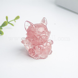 Watermelon Stone Glass Fox Display Decorations, Resin Figurine Home Decoration, for Home Feng Shui Ornament, 35x30x40mm