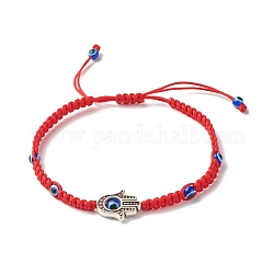 Main hamsa / main de miriam avec bracelet de perles tressées mauvais œil pour fille femmes, rouge, diamètre intérieur: 2~3-1/8 pouce (5~8 cm)