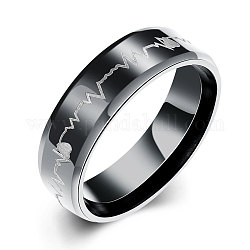 Модные 316л титановые стальные сердцебиение широкие кольца для мужчин, металлический черный, Размер 8, 18.1 мм