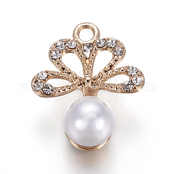 Pendente in lega, con acrilico perla imitazione e strass, fiore, oro, 26x22x11mm, Foro: 3 mm