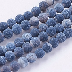 Natural Weathered Agate Beads Strands, Dyed, Frosted, Round, Black, 6mm, Hole: 1mm, about 64pcs/strand, 13.6 inch