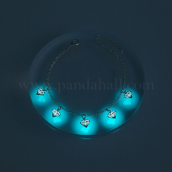 Светящийся латунный браслет с бриллиантами, светящиеся в темноте украшения для женщин, серебряные, голубой, 6-3/4 дюйм (17 см)