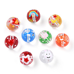 Perles de lampwork faites à la main transparentes, ronde avec des motifs mixtes, couleur mixte, 13x12x11mm, Trou: 1.2~1.5mm