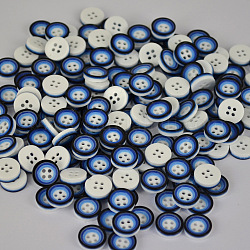 Joli double boutonnage en couches avec quatre trous, bouton de résine, plat rond, Dodger bleu, environ 13 mm de diamètre, Trou: 1mm, environ 1000 pcs / sachet 