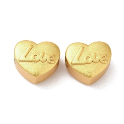 Perles de placage en laiton, Plaqué longue durée, coeur avec l'amour des mots, couleur or mat, 10x11x7.5mm, Trou: 3.5mm