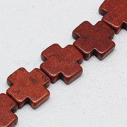 Filo di perline turchesi sintetici, tinto, croce greca, sienna, 15x15x4mm, Foro: 1 mm, circa 27pcs/filo, 15.4 pollice