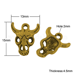 Tibetan Style Pendants, Lead Free  & Nickel Free, Cattle Skull, Antique Golden, 15x13x4.5mm, Hole: 2mm