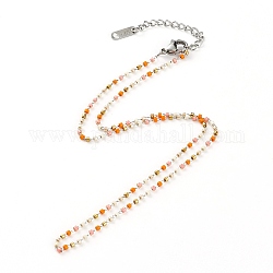Perles de rocaille de verre des colliers en perles, avec fermoirs mousquetons en 304 acier inoxydable, couleur inoxydable, Sandy Brown, 16.06 pouce (40.8 cm)