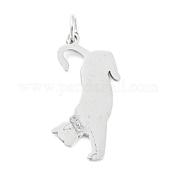 304 Stainless Steel Pendants, with Jump Ring and Glitter, Stamping Blank Tag, Cat Charm, Stainless Steel Color, 27.5x13x1.5mm, Hole: 4mm