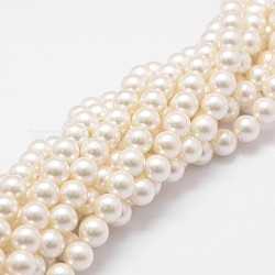 Chapelets de perles en coquille, perles en vrac pour la fabrication de bijoux, Grade a, ronde, floral blanc, 8mm, Trou: 1mm, Environ 47 pcs/chapelet, 15.5 pouce