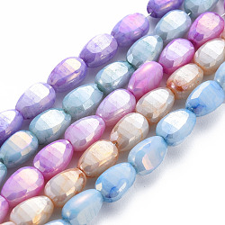 Mèches de perles de verre craquelé peintes au four opaque, facette, de couleur plaquée ab , graines de melon, couleur mixte, 9x6x4.5mm, Trou: 1.2mm, Environ 50 pcs/chapelet, 17.32 pouces (44 cm)