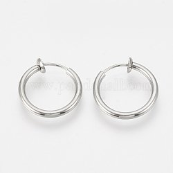 201 Stainless Steel Retractable Clip-on Hoop Earrings, For Non-pierced Ears, with 304 Stainless Steel Pins and Spring Findings, Stainless Steel Color, 18x2mm