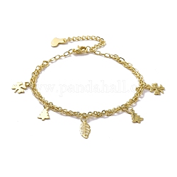 304 bracelets multi-rangs doubles chaînes en acier inoxydable, feuille & arbre & trèfle 201 bracelet à breloques en acier inoxydable pour femme, or, 7-1/4 pouce (18.5 cm)