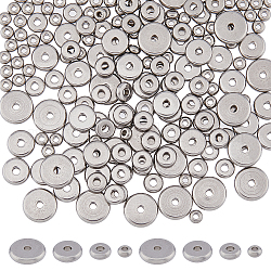 Dicosmétique 230pcs 4 style 304 perles en acier inoxydable, tambour, couleur inoxydable, 4~10x2mm, Trou: 1.3~2mm