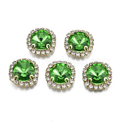 Sew on Rhinestone, Transparent Glass Rhinestone, with Brass Prong Settings, Faceted, Square, Peridot, 17x17x8mm, Hole: 1mm