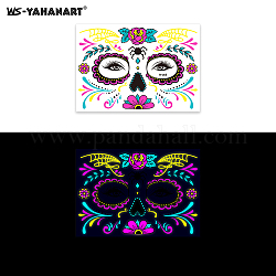 Maschera con tatuaggi body art luminosi con motivo floreale, adesivi di carta per tatuaggi temporanei rimovibili, magenta, 17x12cm