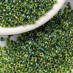 Perline rotonde miyuki rocailles, perline giapponesi, 8/0, (rr341) verde foderato chartreuse ab, 8/0, 3mm, Foro: 1 mm, circa 19000~20500pcs/libbra