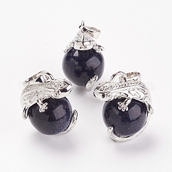 Synthetic Blue Goldstone Pendants, with Brass Findings, Lizard, Platinum, 28x20.5x16mm, Hole: 5x8mm