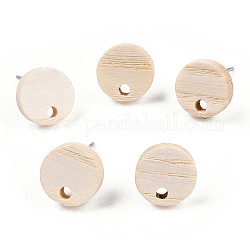 Fornituras de aretes de madera de fresno, con 304 perno de acero inoxidable, redondo, 10mm, agujero: 1.8 mm, pin: 0.7 mm