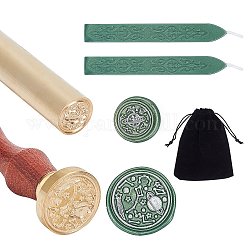Craspire DIY Wachs Siegel Stempel Kits, inklusive Messinggriffe, Siegellackstifte, Rechteck Samt Beutel, golden, Pflanzenmuster Messinggriffe: 1St