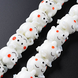 Handmade Bumpy Lampwork Beads Strands, Pig, White, 14.5~15.5x14.5~15.5x17~18mm, Hole: 2mm, about 35pcs/strand, 17.13 inch(43.5cm)