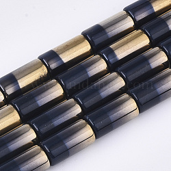 Fili di perline di vetro opaco semi-placcato, colonna, nero, 19.5~20x10mm, Foro: 1.4 mm, circa 17pcs/filo, 13.38 pollice