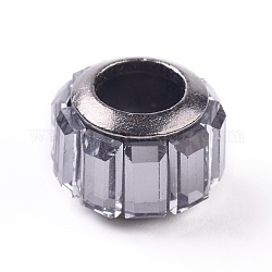 Glasperlen europäischen, Großloch perlen, mit Messing-Kerne, Rondell, Grau, 10.5x7 mm, Bohrung: 5 mm