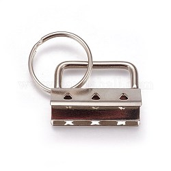 Llaveros divididos de hierro galvanizado, Fornituras de cierre de llavero, con extremos de la cinta, Platino, end: 24x32.5x14 mm, anillo: 24x2.5 mm