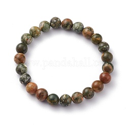Bracelets de perles de jaspe rhyolite naturel, ronde, 3/8 pouce (0.9 cm), diamètre intérieur: 2-3/4 pouce (7 cm)