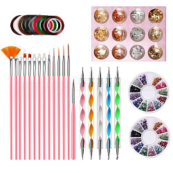 Kits de soins des ongles, avec des stylos pinceaux, outil de pointillage, autocollants à ongles en ligne, cabochons de strass et feuille d'ongle, couleur mixte, 24.5x16 cm