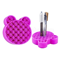 Multipurpose Silicone Storage Box, for Cosmetics Brush Holder, Pen Holder, Toothbrush Holder, Lipstick Holder, Bear, Purple, 11.15x11.35x2.85cm
