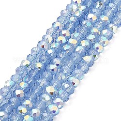 Cuisson des brins de perles de verre transparentes peintes, imitation opalite, facette, de couleur plaquée ab , ronde, bleu clair, 4.5x4mm, Trou: 0.9mm, Environ 117~118 pcs/chapelet, 17.13~17.32'' (43.5~44 cm)