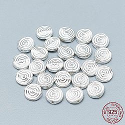Perles 925 en argent sterling, avec 925 timbre, plat rond avec une spirale, couleur d'argent, 7.5x2.5mm, Trou: 0.7mm