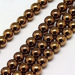 Electroplate Non-magnetic Synthetic Hematite Beads Strands, Round, Grade AAAA, Copper Plated, 3mm, Hole: 1mm, about 127pcs/strand, 16 inch