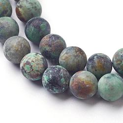 Brins de perles turquoises africaines naturelles (jaspe), mat, ronde, 8mm, Trou: 1mm, Environ 45~48 pcs/chapelet, 14.96 pouce