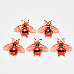 Ciondoli arilico trasparente, con fondo placcato, api, arancio rosso, 26.5x32.5x4mm, Foro: 1 mm
