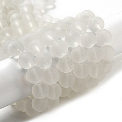 Transparent Glass Bead Strands, Frosted, Round, White, 10mm, Hole: 1.3~1.6mm, about 80pcs/strand, 31.4 inch