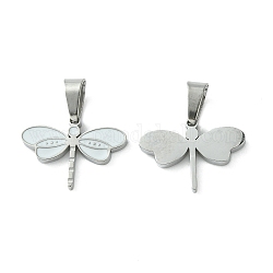 304 Stainless Steel Manual Polishing Charms, with Enamel and 201 Stainless Steel Clasp, Dragonfly, Stainless Steel Color, 11.5x15.5x1.5mm, Hole: 3x5.5mm