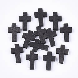 Holzanhänger, gefärbt, Kreuz, Schwarz, 21~22x14~15x4~5 mm, Bohrung: 1.8 mm