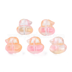 Perlas de vidrio pintado en aerosol transparente, dos tonos, pato, rosa, 11.5x12x10.5mm, agujero: 1 mm